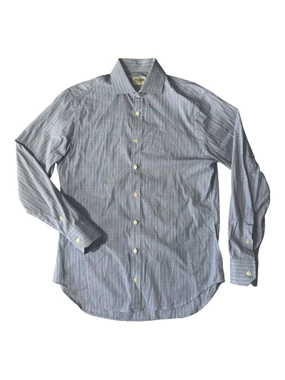 Gitman Bros mens M Medium green purple check button up casual shirt EUC